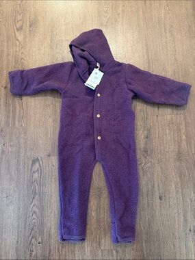 Wool toddler Engel Purple Hooded One-Piece Fleece Romper (~ 2 yrs)